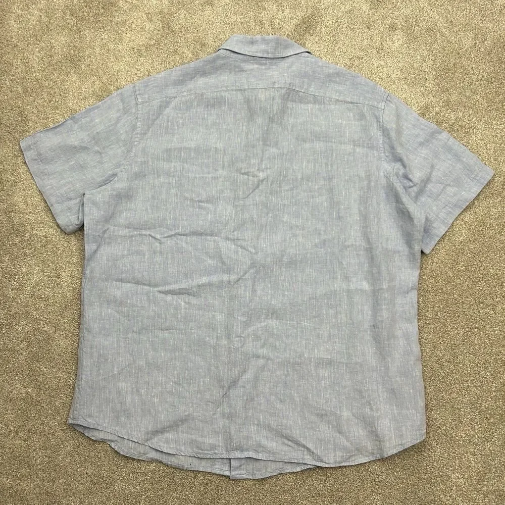 L.L Bean 100%‎ Linen Men's Size XL Blue Slightly Fitted Short Sleeve Shirt - Picture 3 of 8